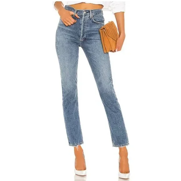 Agolde Riley High Rise Straight Crop Stretch Skinny Button Fly Denim Jeans 24 - Picture 13 of 15